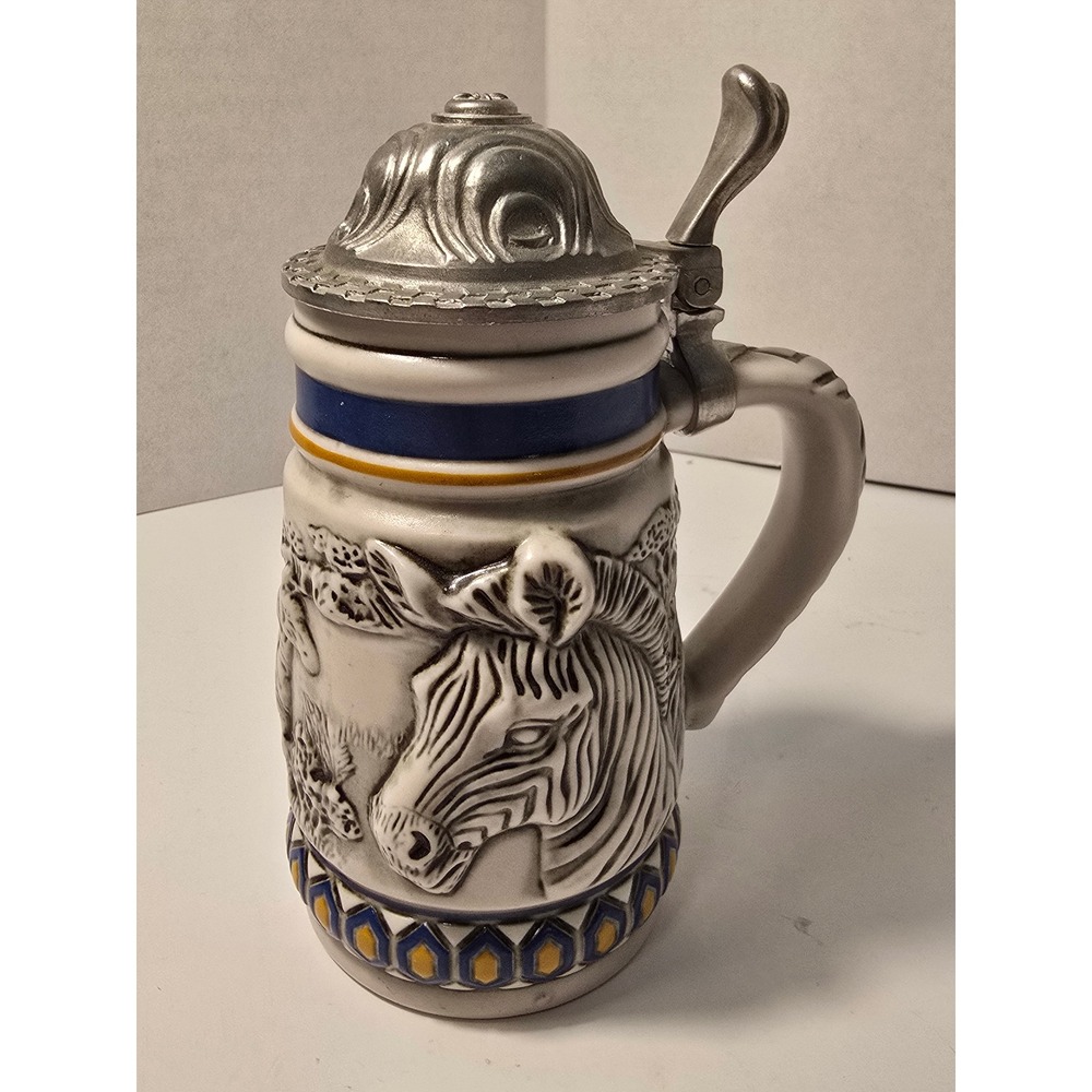 Avon Endangered Species Mountain Zebra Stein Pewter Lid Collectible Figurine